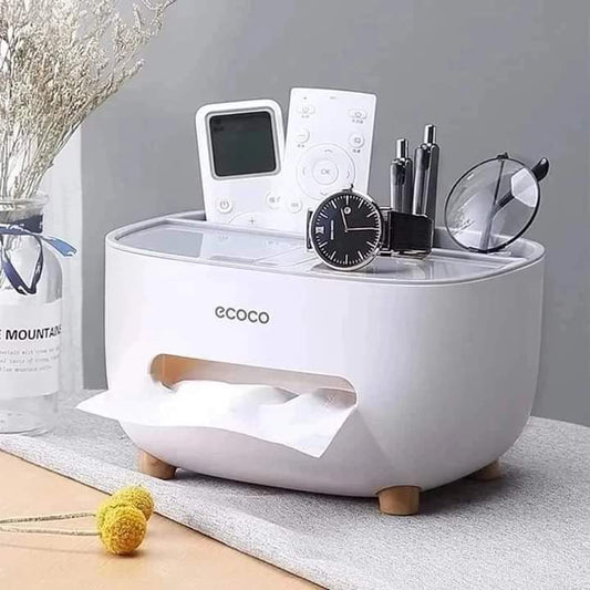 ECOCO Multi-Purpose Tissue Box & Desktop Organizer – Storage Tray for Table & Vanity